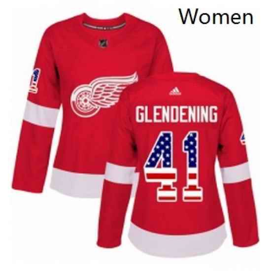 Womens Adidas Detroit Red Wings 41 Luke Glendening Authentic Red USA Flag Fashion NHL Jersey